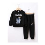 FoxSkin Sportswear&Company Nasa Bunny Pamuk Çocuk Takım - Siyah Sweatshirt Jogger Baskılı Kız Erkek Çocuk Bisiklet Yaka