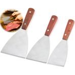 FQSNFNSTY8 Izgara spatulası, 3 adet, spatula, paslanmaz çelik, spatula, boyacı, ızgara spatulası, paslanmaz çelik, ahşap saplı, paslanmaz çelik, spatula seti, Teppanyaki eti ızgara ve ızgara tavasını temizlemek için