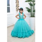 FR Shop MİNT YEŞİLİ ÜST KISMI PAYET İŞLEMEYE SAHİP ASKILI BEL VE ETEK UCU FIRFIRLI ÇOCUK ABİYE