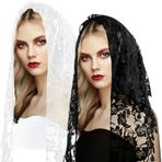 Framendino, 2 paket toplu peçe üçgen Mantilla şapel peçe kadınlar için dantel şal Latin eşarp dantel kafa kaplama siyah beyaz, Beyaz ve Siyah, 59 Inch