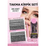Francheska 280 Demet Takma Kirpik Seti 30D 40D 9-16mm + Yapıştırıcı Cımbız Damlalık Tarama Fırçası Hediye