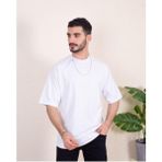 Franco Renzo Erkek Oversize Fit %100 Organik Pamuk Kalın Dokulu Bisiklet Yakalı Tişört - Beyaz