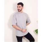 Franco Renzo Erkek Oversize Fit %100 Organik Pamuk Kalın Dokulu Bisiklet Yakalı Tişört - Gri