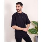 Franco Renzo Erkek Oversize Fit %100 Organik Pamuk Kalın Dokulu Bisiklet Yakalı Tişört - Siyah