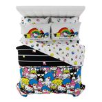 Franco Sanrio Hello Kitty & Friends Nevresim Takımı 7 Parça Süper Yumuşak Yorgan ve Çarşaf Seti, Şemsiyeli, Kraliçe, (%100 Resmi Lisanslı Ürün) Koleksiyon Ürünleri