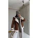 Frank Peluş Kaplama Süet Görünümlü Kaban 2396 - 36 - Taba