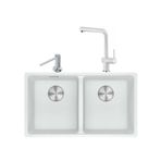 Franke Maris MRG 120-35-35 Bianco Granit Eviye + Active Plus Doccia 2.0 Armatür + Comfort Sıvı Sabunluk Üçlü Set