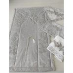 Fransız Dantelli Kadife Seccade Takımı 5 Parça Çeyizlik Bohça Gelin Seti - 70 x 120 cm - Gri