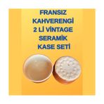 Fransız Kahverengi 2 Li Vintage Seramik Kase Seti