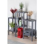 Frapan Home 6 Raflı Plastik Raf Ünitesi Saksılık Çiçeklik Saksı Standı Dekoratif Raf Gri