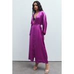 Frappant Fuşya Uzun Saten Sabahlık / Kimono - Standart