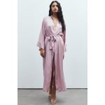 Frappant Gül Kurusu Uzun Saten Sabahlık / Kimono - Standart