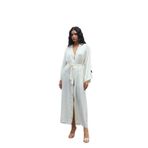 Frappant Saten Ekru Uzun Sabahlık/Kimono
