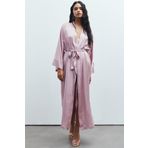 Frappant Saten Gül Kurusu Uzun Sabahlık/Kimono
