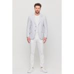 Frappoli 3115 Erkek Gri Esnek Likralı Pamuk Karışımlı Slim Fit Ilkbahar-Yaz Spor Blazer Ceket - Açık Gri - 52 - 6 Drop