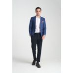 Frappoli Adelfo Erkek Mavi Diagonel Süet Slim Fit Mono Yaka Spor Blazer Ceket