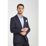 Frappoli Adora Erkek Lacivert Bordo İtalyan Çizgili Slim Fit Mono Yaka Esneyen Kumaş Blazer Ceket