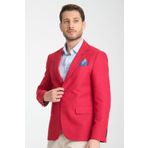 Frappoli Alfredo Erkek Kırmızı Mono Yaka Keten Desenli Slim Fit Spor Blazer Ceket