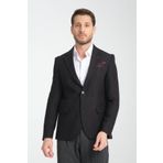Frappoli Alfredo Erkek Siyah Mono Yaka Keten Desenli Slim Fit Spor Blazer Ceket