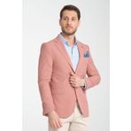 Frappoli Arunte Erkek Pembe Armürlü Ince Dört Mevsim Giyilebilir Slim Fit Blazer Ceket