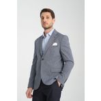Frappoli Bacco Erkek Lacivert Mono Yaka Kendinden Desenli Slim Fit Dar Kesim Blazer Ceket