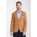 Frappoli Baselna Erkek Kahve Esneyen Likralı Kumaşlı Tam Astarlı Slim Fit Mono Yaka Dar Kesim Blazer Ceket - Hardal - 48 - 6 Drop