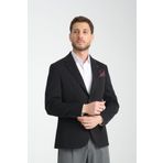 Frappoli Baselna Erkek Siyah Esneyen Likralı Kumaşlı Tam Astarlı Slim Fit Mono Yaka Dar Kesim Blazer Ceket
