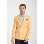 Frappoli Baselna Krv Erkek Kahve Kruvaze 6 Adet Metal Düğmeli 4 Mevsim Spor Blazer Ceket - Sarı - 6 Drop - 58