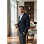 Frappoli Baselnaa Erkek Koyu Lacivert Battal Büyük Beden Dar Kesim Astarlı Düğmeli Basic Blazer Ceket