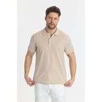 Frappoli Boggee Pedso Erkek Bej İtalyan Yaka Çekmez Likralı %100 Pamuklu Kumaş Slim Fit Polo Yaka Tişört