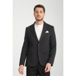 Frappoli Brando Erkek Siyah Kendinden Desenli Slim Fit Pamuklu Likralı Esneyen Kumaşlı Spor Blazer Ceket - 54 - 6 Drop