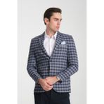 Frappoli Cabrio Erkek Lacivert-Gri Ekose Desenli Slim Fit Mono Yaka Blazer Ceket - 58 - 6 Drop
