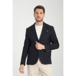 Frappoli Cazino Erkek Lacivert Slim Fit Dar Kesim Desenli Yarım Astar Mevsimlik Spor Blazer Ceket - 58 - 6 Drop