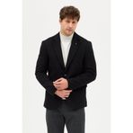 Frappoli Covin Erkek Siyah Esnek Pamuk Karışımlı Mono Yaka Slim Fit Spor Blazer Ceket