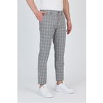 Frappoli Ecmio Erkek Gri Ekose Keten Görünümlü İnce İlkbahar-Yaz Slim Fit Pantalon