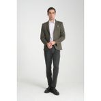 Frappoli Eleventy Erkek Haki Likralı Pamuk Karışımlı Ekose Desenli Slim Fit Spor Blazer Ceket - 48