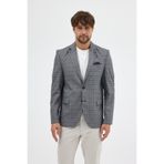 Frappoli Facune Erkek Siyah-Gri Ekose Kumaşlı Mono Yaka Spor Blazer Ceket