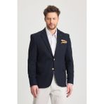Frappoli Fazino Erkek Koyu Lacivert Pamuk Karışımlı Metal Düğmeli Spor Blazer Ceket - 56 - 6 Drop