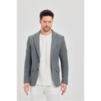 Frappoli Fedeli Erkek Gri Pamuk Karışımlı Esneyen Kumaşlı Slim Fit Spor Blazer Ceket