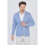 Frappoli Feniks Erkek Mavi Yarım Astar Torba Cepli Pamuk Karışımlı Likralı SlimFit Spor Blazer Ceket