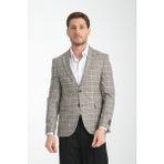 Frappoli Ferruci Erkek Siyah - Hardal Ekose Slim Fit Dar Kesim Mono Yaka Blazer Ceket - 54 - 6 Drop