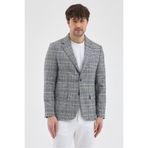 Frappoli Ferruci Erkek Siyah - Mavi Ekose Slim Fit Dar Kesim Mono Yaka Spor Blazer Ceket