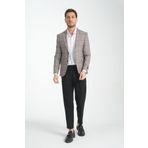 Frappoli Ferrucii Erkek Bordo Ekose Battal Büyük Beden Dar Kesim Erkek Blazer Ceket