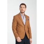 Frappoli Fevual Erkek Camel Mono Yaka Diagonal Desenli Slim Fit Blazer Spor Ceket - 54
