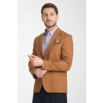 Frappoli Fevual Erkek Camel Mono Yaka Diagonel Desenli Slim Fit Blazer Spor Ceket