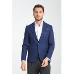 Frappoli Fevual Erkek Saks Mono Yaka Diagonal Desenli Slim Fit Blazer Spor Ceket - 56