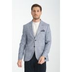 Frappoli Flores Erkek Lacivert Ekose Keten Görünümlü Slim Fit Mono Yaka Spor Blazer Ceket - 52 - 6 Drop
