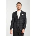 Frappoli Galileo Erkek Indigo Ekose Mono Yaka Slim Fit Spor Blazer Ceket - Siyah - 56 - 6 Drop