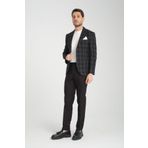 Frappoli Galileo Erkek Siyah Kareli Ekoseli Mono Yaka Esnemeyen Kumaş Kalın Kumaş Slim Fit Blazer Ceket