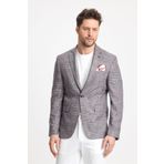 Frappoli Gasparov Erkek Gri - Bordo Ekoseli Slim Fit Mono Yaka Blazer Ceket